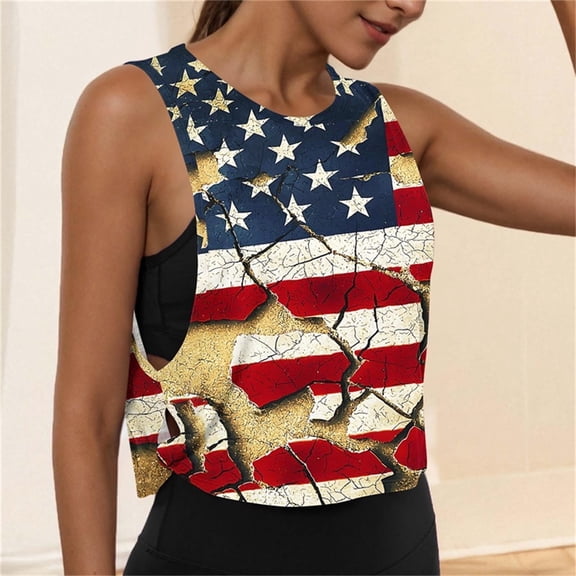 lcziwo Womens Wide Strap Tank Top Open Side Crop Loose Crew Neck Undershirt Summer 4Th Of July Holiday Camisole Navy L