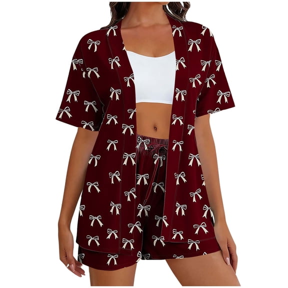 Women Two Piece Outfits Sets,Womens 2 Piece Summer Outfits Abstract Print Open Front Kimono Blouse and Shorts Beach Vacation Outfits
