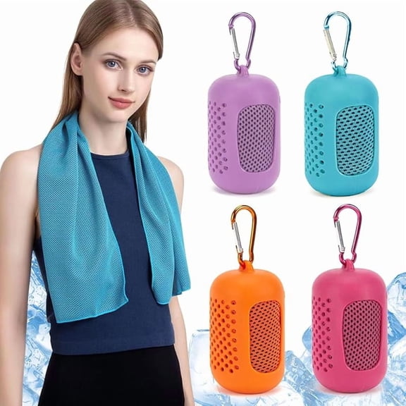 4 Pack Portable Cooling Towel, Microfiber Soft Breathable Cold Sweat Towels for Neck and Face, Reusable Cooling Towels for Hot Weather Yoga, Sports, Gym, Camping, Running (#01)