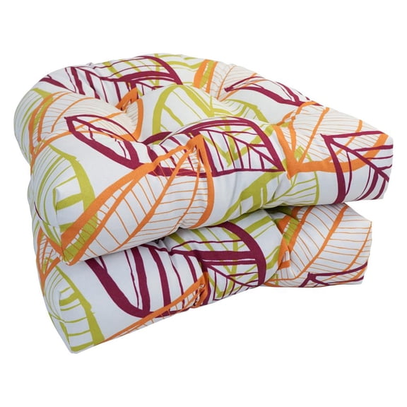 Blazing Needles 93184-2CH-OD-069 19 in. U-Shaped Outddor Dining Chair Cushions, Bright Palm - Set of 2