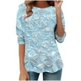 thumbnail image 3 of Women's Casual 3/4 Sleeve T-Shirts Dressy Casual Floral Print Tops Trendy Plus Size Crew Neck Tunic Loose Boho Blouse, 3 of 6