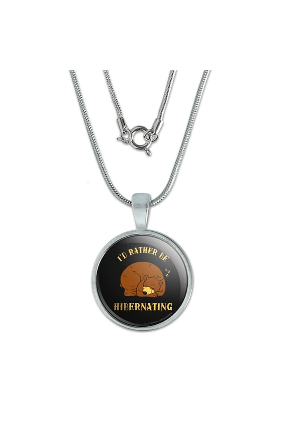 I'd Rather Be Hibernating Sleeping Bear Funny Humor 0.75" Pendant with Sterling Silver Plated Chain