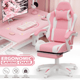 thumbnail image 3 of MoNiBloom Gaming Chair, Reclining Computer Chair with Footrest and Lumbar Support, Height Adjustable Office Chair with Swivel Seat and Headrest for Women Girls, Pink/White, 3 of 14