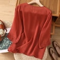 thumbnail image 3 of Gaukiv Womens Embroidered Shirts,Three Quarter Length Sleeve Tops Split Neckline Blouses Red L, 3 of 5