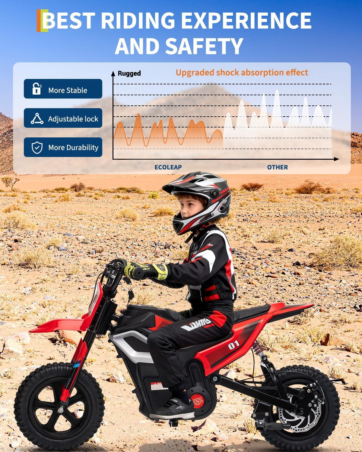 Rugerasy 24V Electric Dirt Bike,Ride on Motorcycle with Rear Wheel Suspension,12 Miles Range,Twist Grip Throttle,Rubber Tire,Birthday & Xmas Gifts,Red