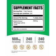 BulkSupplements Alfalfa Extract Capsules - 500mg per Serving (240 Capsules - 240 Servings)