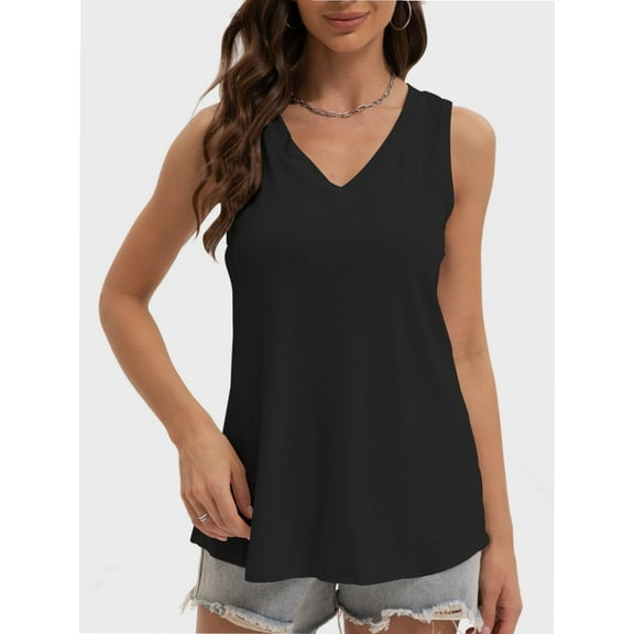 Womens Tank Tops V Neck Summer Trendy Casual Loose Fit Flowy Sleeveless Shirts