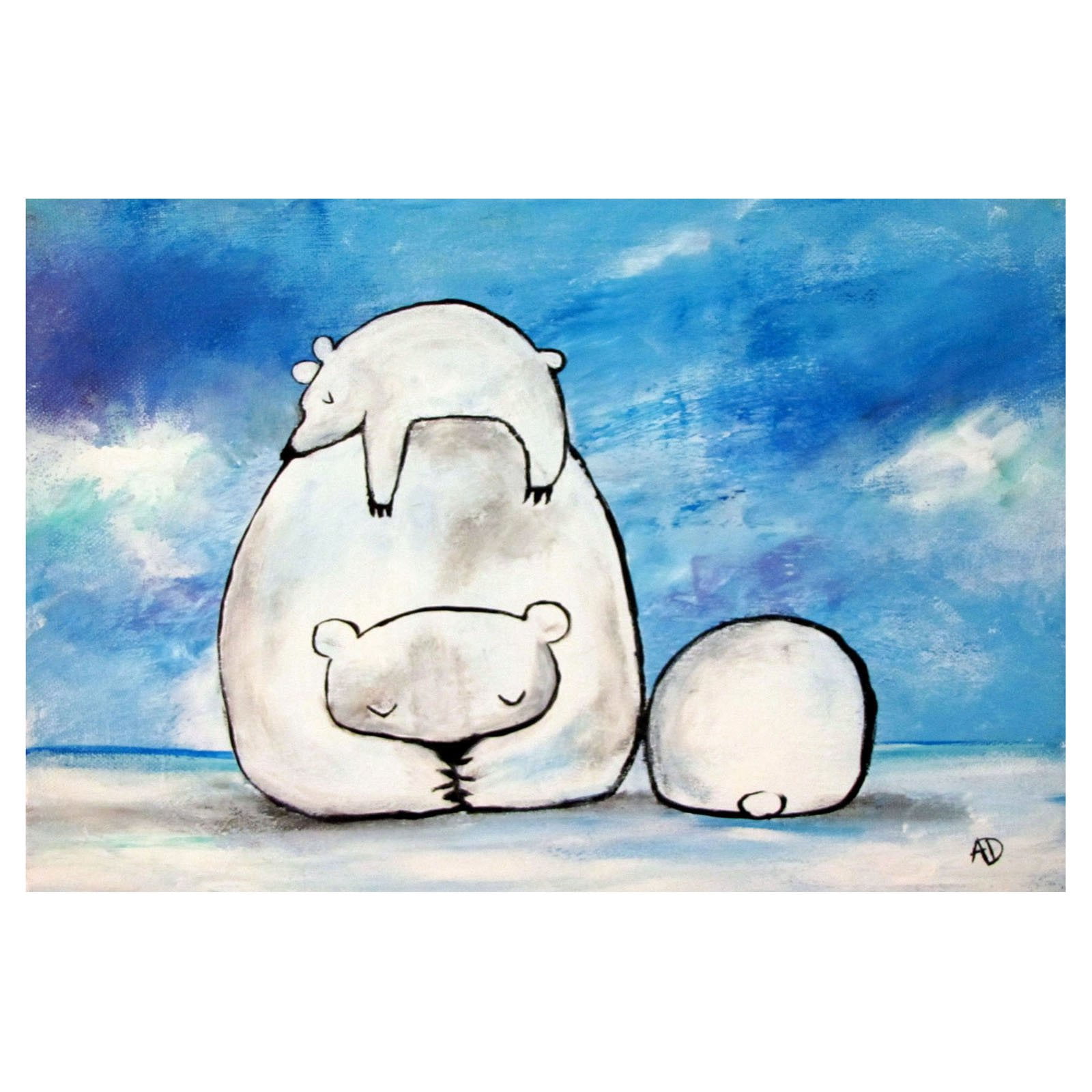 Marmont Hill "Sleepy Polar Bears" by Andrea Doss Painting Print on Wrapped Canvas
