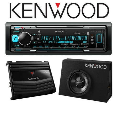 Bluetooth Vent Kenwood KMM-BT518HD w/ P-W100B Digital Media Receiver with Built-in Bluetooth and HD Radio with Vented Enclosure Box Subwoofer with 400W Amplifier ()