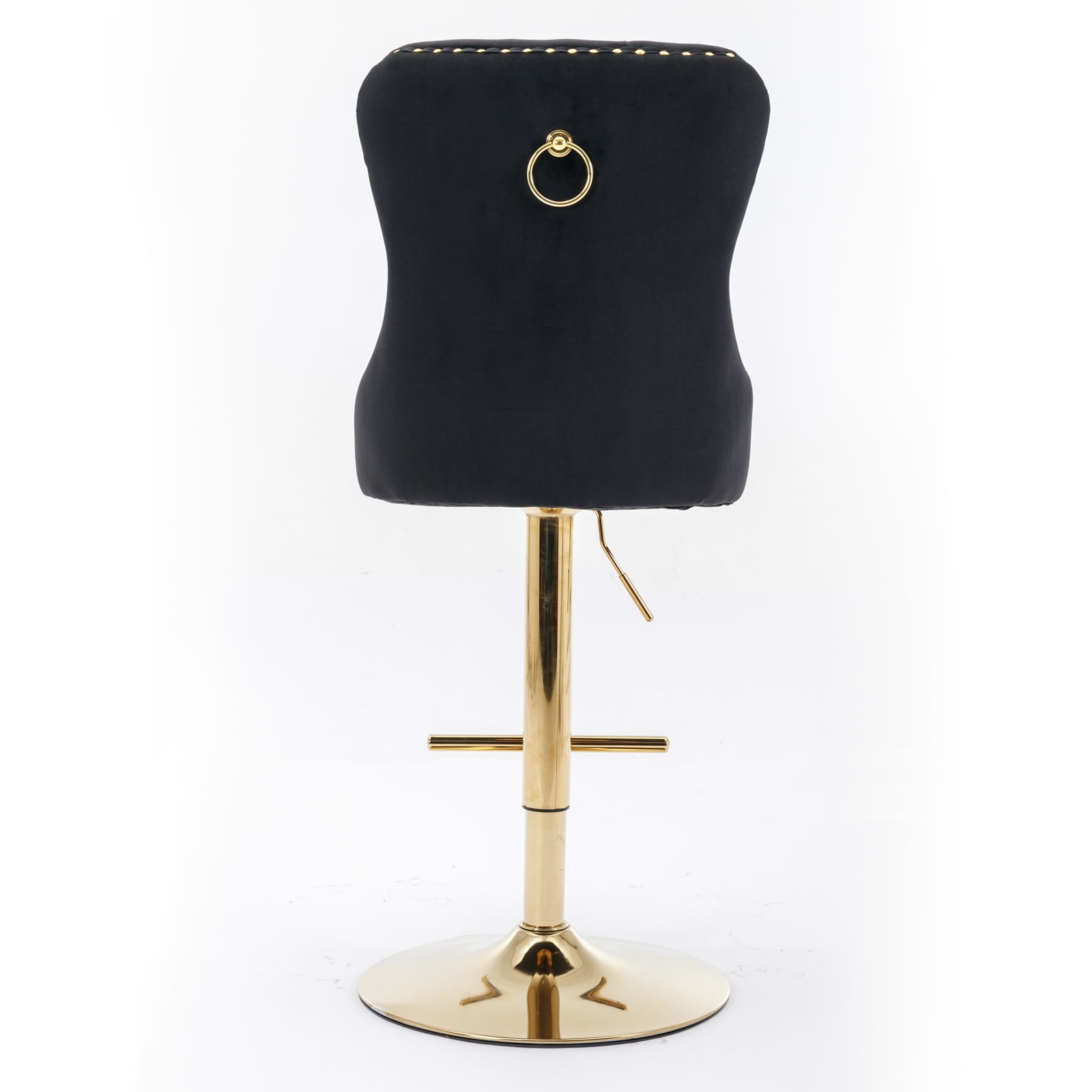 Yoneston Bar Stools Set of 2, Adjustable Height Bar Stools with Tufted Velvet Upholstery, Nailhead Trim & Gold Metal Base, Modern Counter Stools for Pub, Kitchen Island, Black