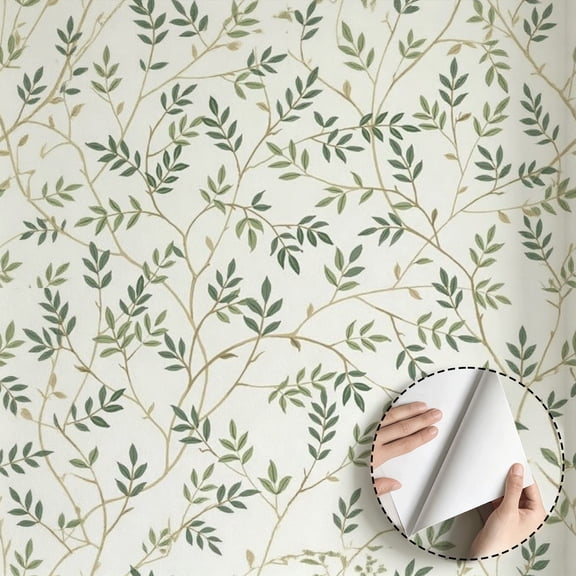 Green Botanical Leaf Wallpaper Vintage Modern Peel and Stick Wallpaper Waterproof Home Decor for Bedroom Living Room Kitchen Cabinet Rental Property Wall Decoration 17.7 * 118 in