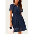 thumbnail image 4 of Womens Summer Short Dress V Neck Short Sleeve A Line Wear To Work Hollow Out Lace Ruffle Cute Casual Beach Party Dresses, 4 of 5