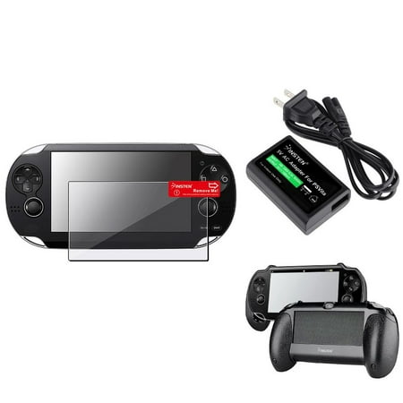 Insten Black Hand Grip+Clear Screen Protector+ac Adapter US Plug For Sony PS Vita PSV