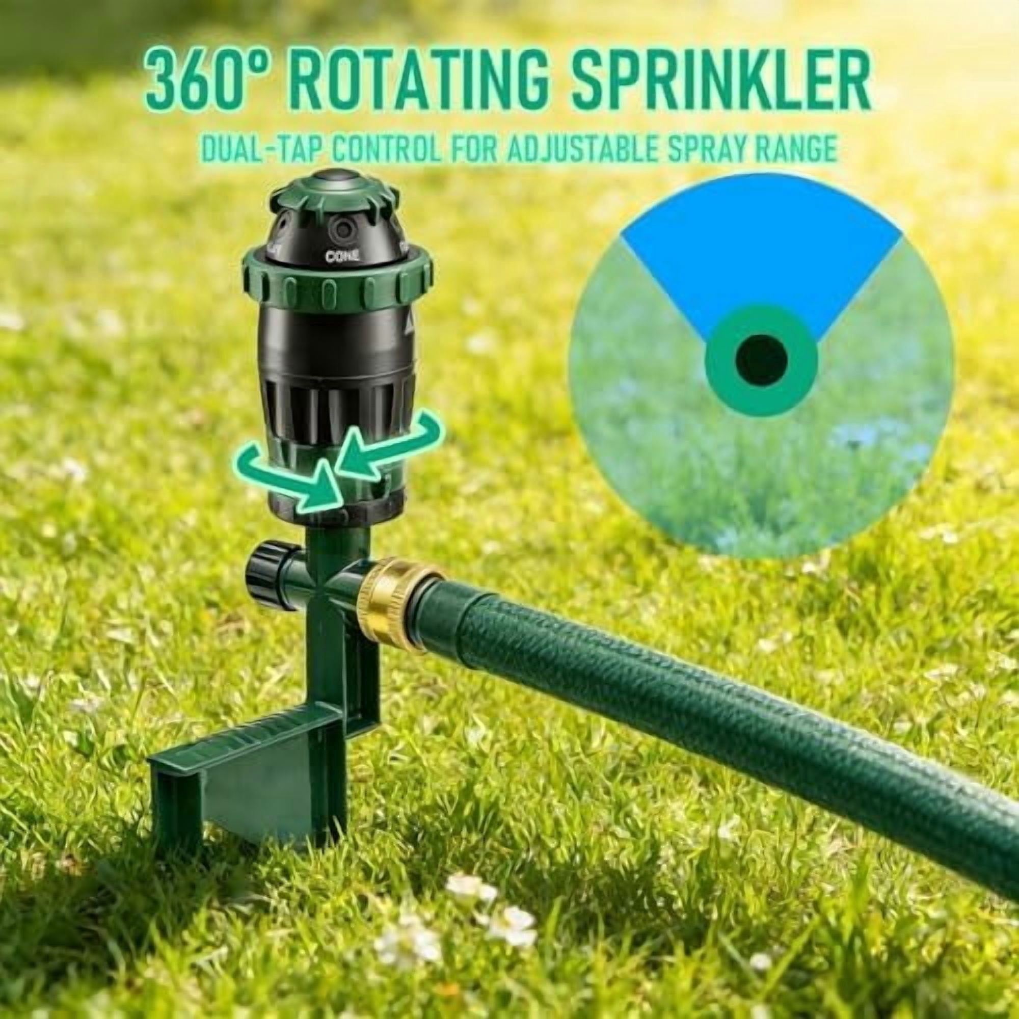 Tekola 2-Pack Gear Drive Sprinklers for Yard, 360 Degree Garden Water Sprinkler Head on Spike Base with 3/4 Inch Adapters, 5 Modes Adjustable Irrigation Tool for Large Area Yard Lawn Garden