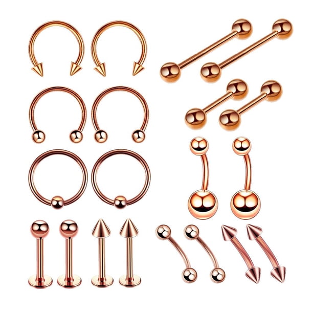 20 piercings para nariz, labio, ceja, ombligo 1.2x6 + 3mm