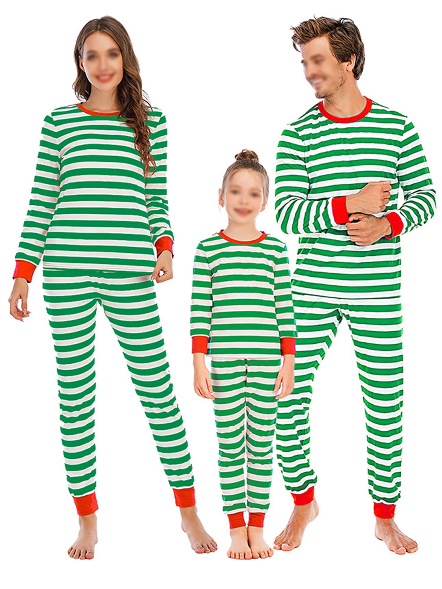 Matching Xmas Family Pajamas Set Santa Red Green Striped Party Pyjamas  Loungewear Outfits Dad Mom Kids Round Neck Vacation PJs Sleepwear -  Walmart.com