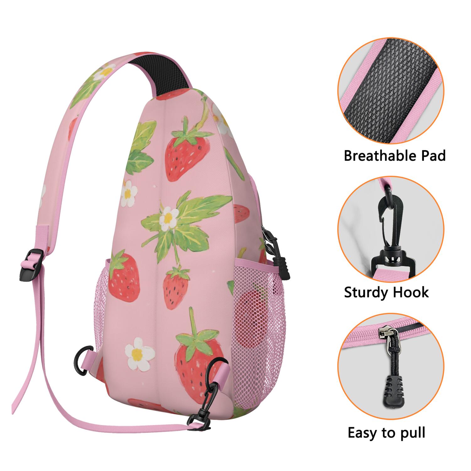 Strawberry Crossbody Sling Bag for Women Men Travel Bag Trendy Sling Backpack Chest Bag Travel Hiking Casual Sport Daypack