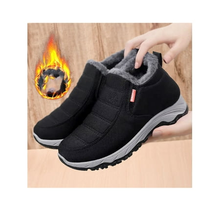 

Gomelly Fashion Mens Snow Boots Bottom Non Slip Warm Shoes Slip On Plush Winter Boots Black 8.5