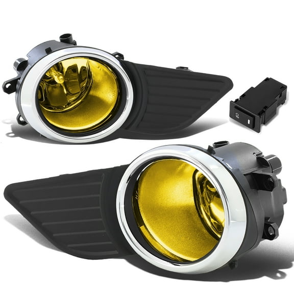 DNA Motoring FL-ZTL-221-AM For 2011 to 2017 Toyota Sienna Pair Driving Bumper Fog Light Lamp Bezel Switch Chrome Ring Amber Lens 12 13 14 15 16