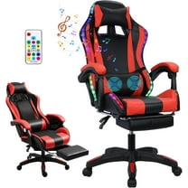 Gaming Chair with Bluetooth Speakers and Led Lights, Massage Gamer Chair with Footrest High Back and Lumbar Support, Ergonomic Height Adjustable Video Game Chairs Recliner for Adults (Black Red)