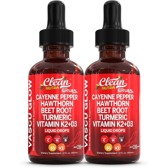 Clean Nutra Cayenne Pepper Drops Supplement Liquid   Hawthorn Berry, Vitamin D3 K2 Beet Root Powder, Ceylon Cinnamon, Turmeric Curcumin, Organic Panax Ginseng, Berberine Extract Organic (2)