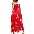 thumbnail image 4 of Vestido a media pierna con abertura en el bolsillo con teñido anudado y cuello redondo holgado informal con cuello redondo y manga tres cuartos a la moda Pompotops ghjkhdj12606, 4 of 7
