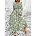 thumbnail image 5 of Women's Floral Printed V Neck Long Sleeve Smocked Waist Maxi Dress for Autumn Winter, 5 of 11