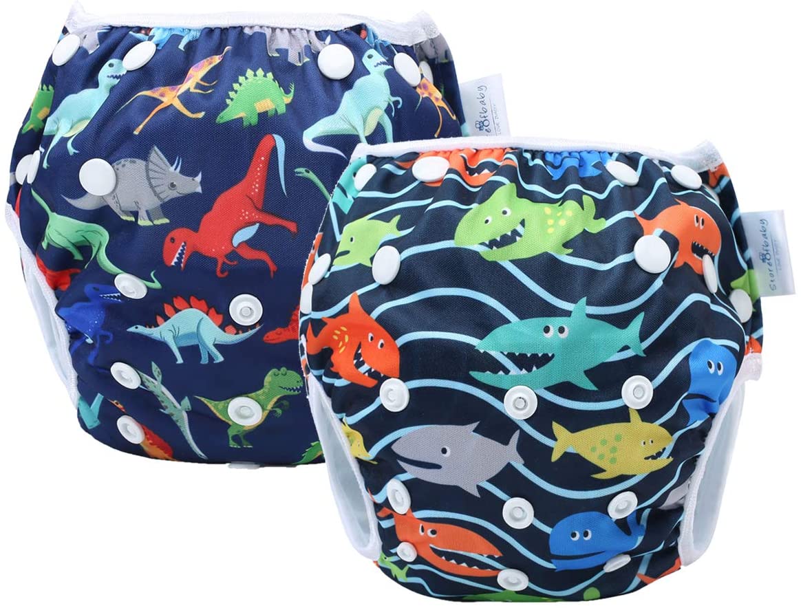 ONLYSHE 2 Pack Baby Toddler Swim Pant Snap One Size Adjustable Reusable