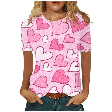 

Womens Tops Corset Tops for Women Women s Trendy Printed T-shirt Short Sleeves Blouse Crew Neck Leisure Tops White Long Sleeve Shirts for Women Valentine Shirts for Women Clearance Pink XL