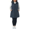 thumbnail image 2 of Agnes Orinda Women's Plus Size Quilted Long Vest Hooded Zip up Puffer Jacket with Pockets 1X Navy Blue, 2 of 6