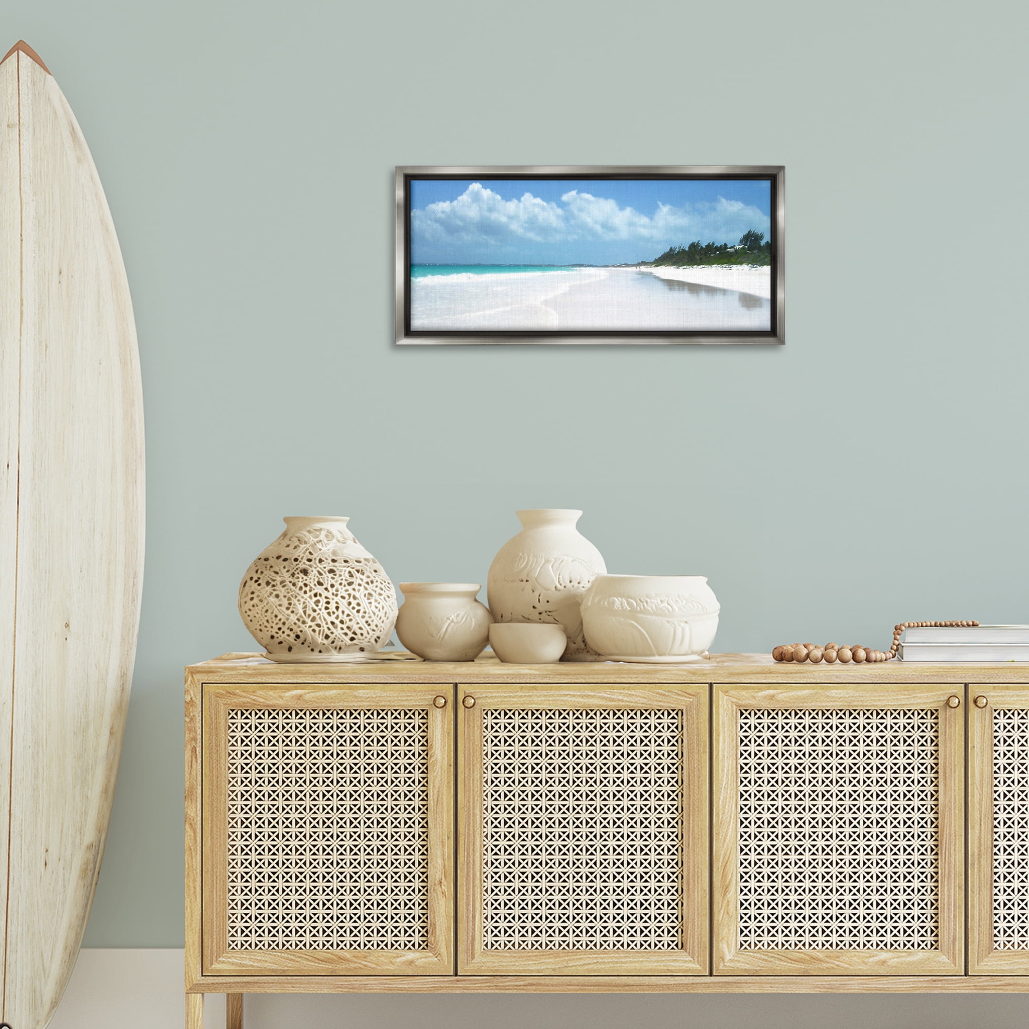 Stupell Industries Pink Sands Shore Landscape Photography Gray Floater Framed Canvas Art Print Wall Art, 31 x 14