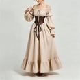 thumbnail image 7 of KICILVS Renaissance Dress Women Solid Color Off Shoulder Long Puff Sleeve Dress Corset Lace Up Waist Ruffled Hem Maxi Party Gown Beige, 7 of 7