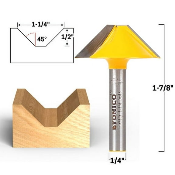 45° V Groove Flat Bottom Router Bit - 1/4" Shank - Yonico 13921q