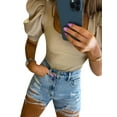 thumbnail image 2 of Liacowi Women Knitting Tops Short Puff Sleeve Deep Neck Solid Color Street Party Summer Wrapped Shirt, 2 of 9