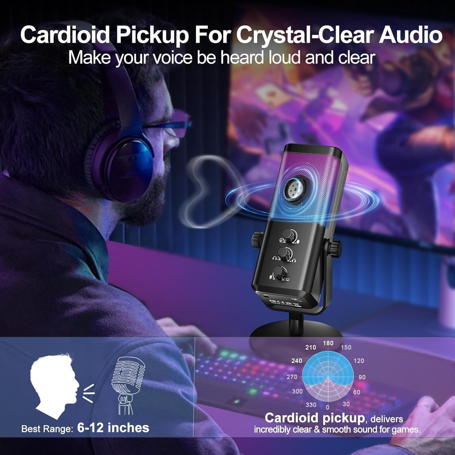 Socodox USB Gaming Microphone for PC,Condenser Mic with RGB,Mic Mute,Noise Cancellation,Desktop Stand,Stream Mic for Podcast/Recording/Discord/ASMR,for PC/Computer/PS4/PS5/Mac