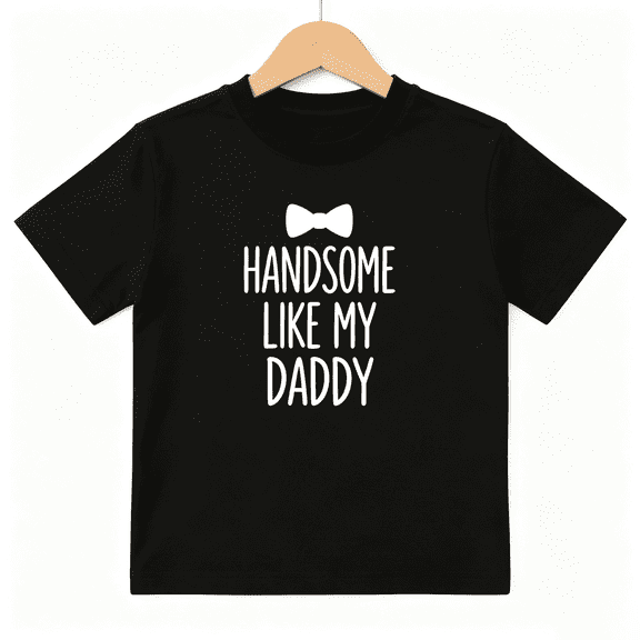 Handsome Like My Daddy Bow Tie Boys Graphic Tee, Cute Family 100% Cotton Kids Short Sleeve T-Shirt 4-13Y