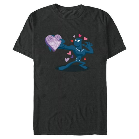 Marvel Black Panther I Heart-Shape Herb You Valentine’s Day - Short Sleeve Blended T-Shirt for Adults - Customized-Dark Heather
