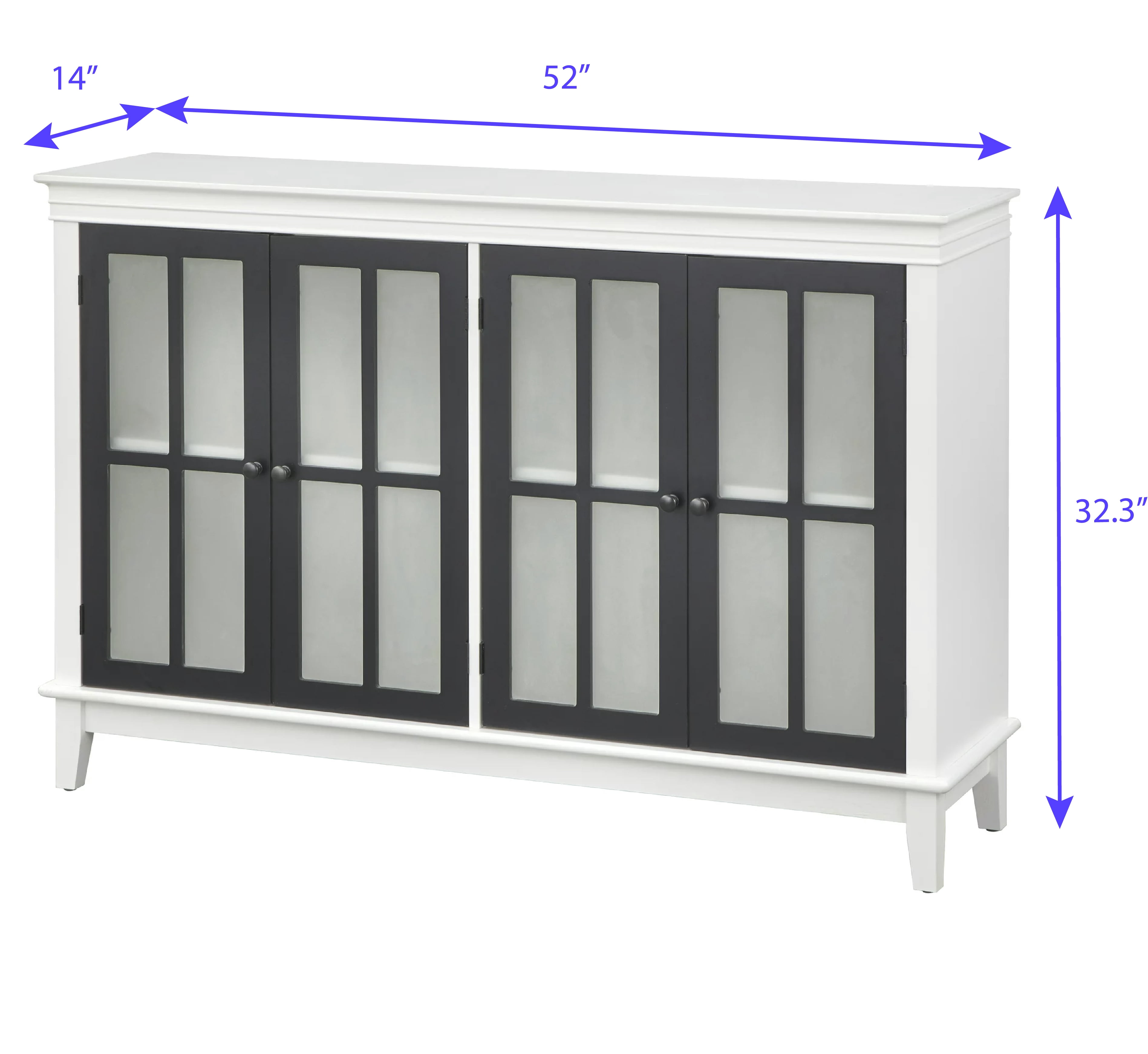TMS Hampshire 52" Modern Two-Tone Sideboard with Tempered Glass Doors and Two Ajustable Shelves, White/Black