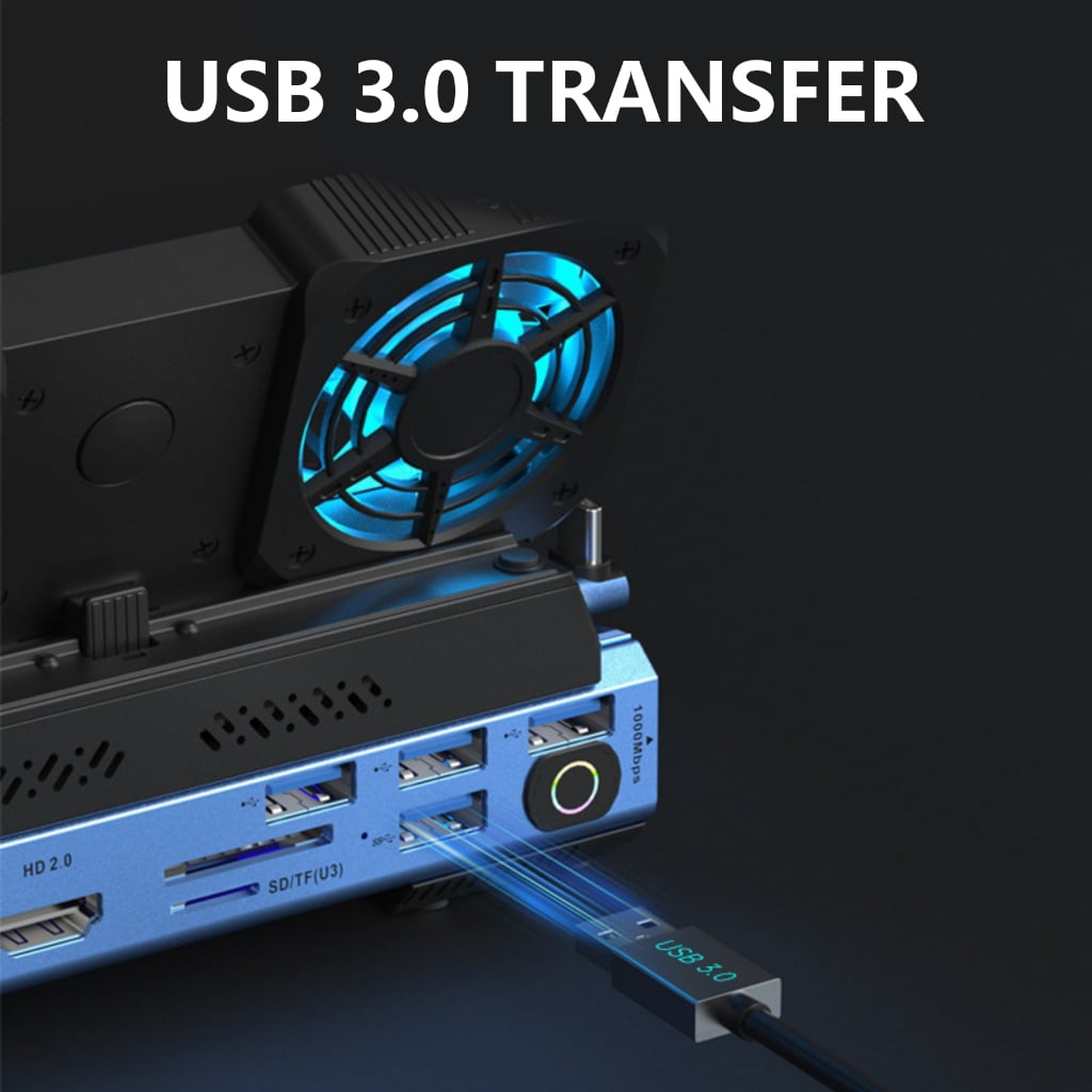 lanema USB HUB Docking Station for Console with Light Type-C Dock PD 3.0 4K@60Hz RJ45 Card Reader