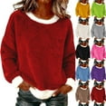 thumbnail image 1 of RKSTN Sweatshirts pour Femmes, Col Rond Surdimensionné, Chandail en Molleton Double Face, Chandails en Molleton Sans Capuche, Tops Décontractés, Col Rond Uni, Grande Taille, Manches Longues, Couche de Base Thermique, 1 of 5