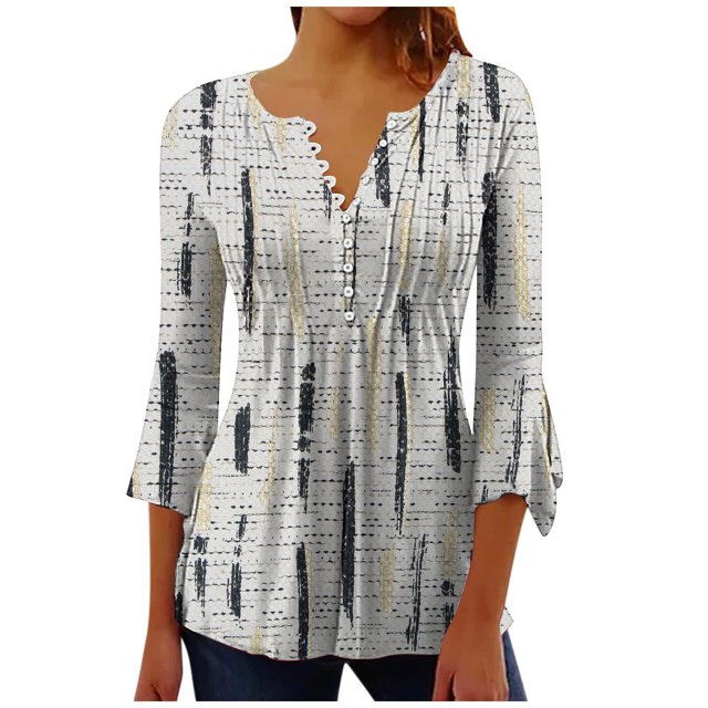 Hauts à Manches 3/4 pour Femmes Mode Imprimé Décontracté Col en V T-Shirt Blouse à Manches 3/4 Hauts Robe T-Shirt Femmes Été T-Shirts pour Femmes Robe d'Été avec Manches pour Femmes