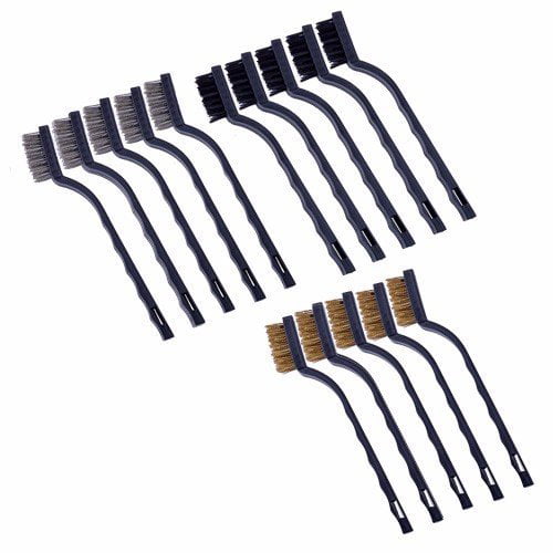 12 Pieces Mini Wire Cleaning Brush Brass Stainless Steel Nylon Brush with 3 Different Materials Brush Heads for Removing Welding Slag Dirt and Other Hidden Corners