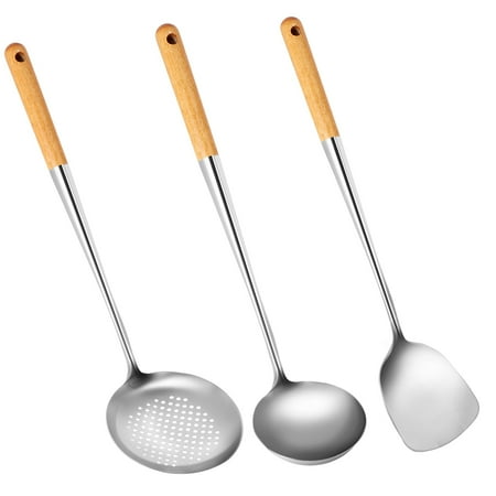 

Wok Spatula and Ladle Skimmer Ladle Tool Set 17Inches Spatula for Wok 304 Stainless Steel Wok Spatula