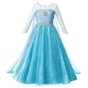 MAVLLY Princess Costume for Girls Cosplay Dress Bling Synthetic Crystal Bodice Snow Queen Princess Party Dress Fancy Children Clothes with Accessories Set 8 (2-12T)