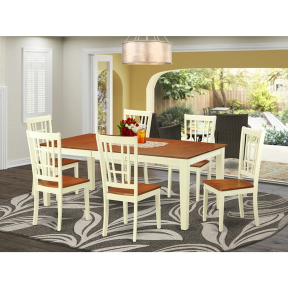 East West Furniture 7 Piece Kitchen Table Set- a Rectangle Dining Table and 6 Dining Chairs, Buttermilk & Cherry (Seat Option) QUNI7-WHI-W