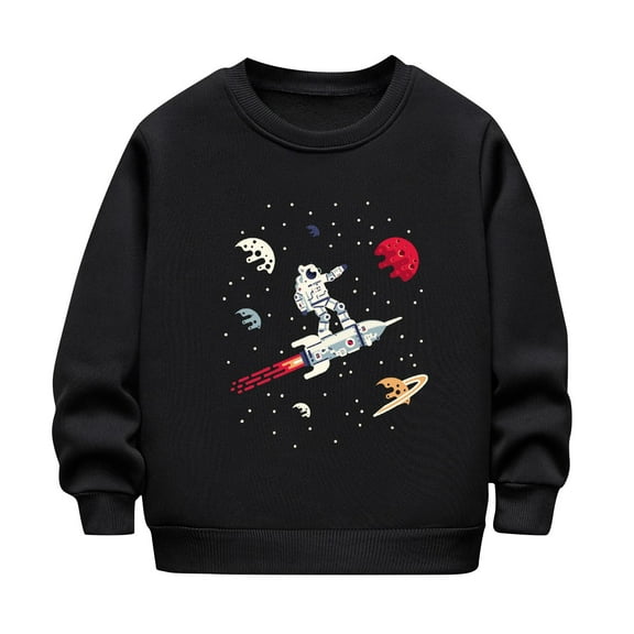 Odeerbi Toddler Boys Girls Fleece Lined Crewneck Sweatshirts Glow in The Dark Winter Thermal Sweatshirt Children Luminous Print Sweatshirt Long Sleeve Tops Toddler Clothes Black