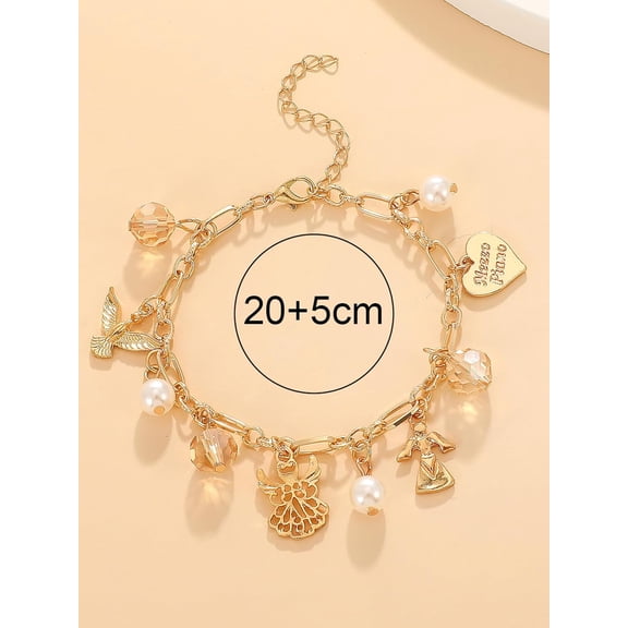 1Pc Alloy Mixed Shape Charm Bracelets Golden Chain Bracelets Metal Bracelets Decoration for Women Valentine's Day Elegant Gifts DIY Personalized Jewelry 8-7/8 inch(22.5cm)