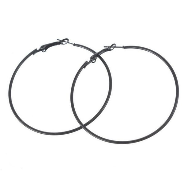 Sexy Sparkles Fashion Jewelry Black Hoop Earrings for Women Teen Girls (2 4/8")