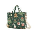 thumbnail image 7 of FORMRS Womens Corduroy Tote Bag Crossbody Shoulder Handbag with Pocket, Green Christmas Trees, 7 of 7