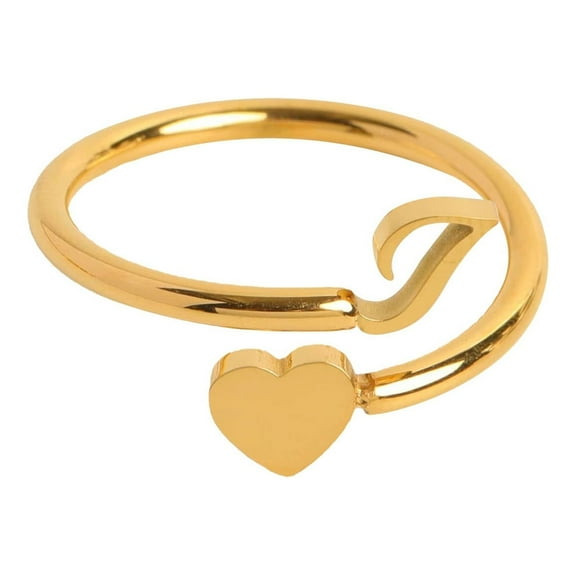 Guodhu Gold Plated Initial Letter Rings for Women Dainty Heart Stackable Letter Ring Adjustable Alphabet Letter A to Z Knuckle Ring Jewelry Gifts for Her Mum Wife Girlfriend